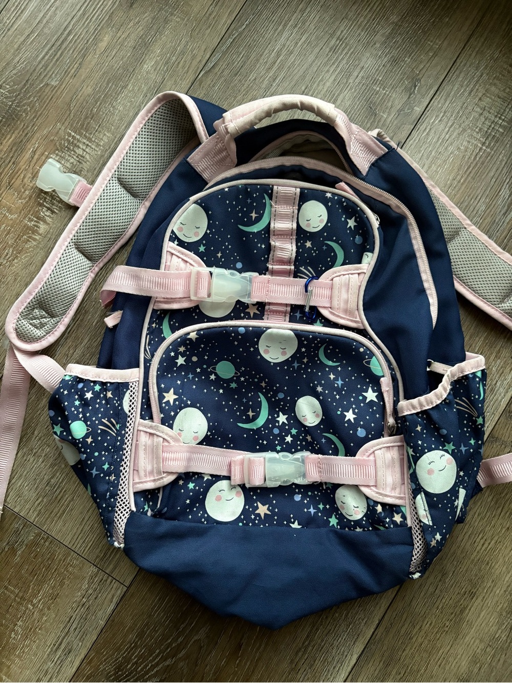 Pottery Barn Kids Glow in the Dark Pink Navy Moons Backpack